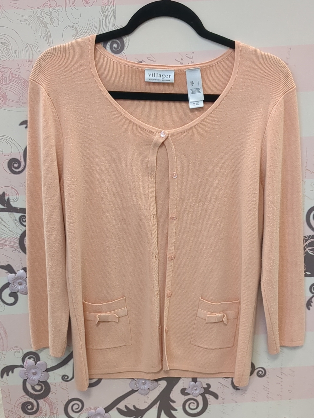 Villager Peach Cardigan with Pocket Bows